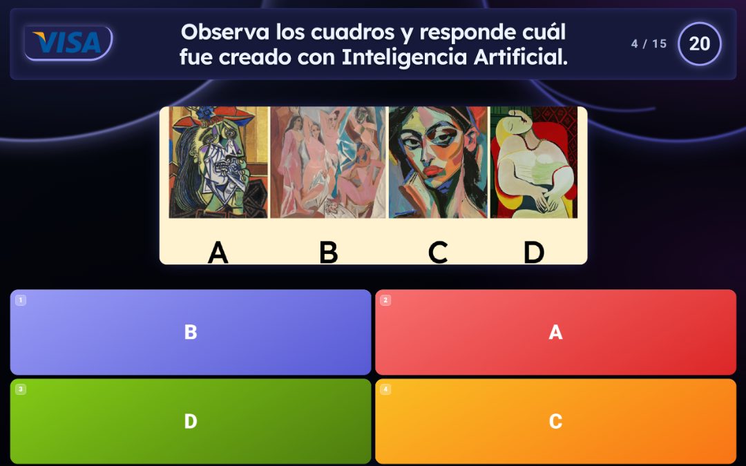 Reto de quiz con cuatro cuadros y opciones de respuesta por equipos Reto de quiz con cuatro cuadros y opciones de respuesta por equipos